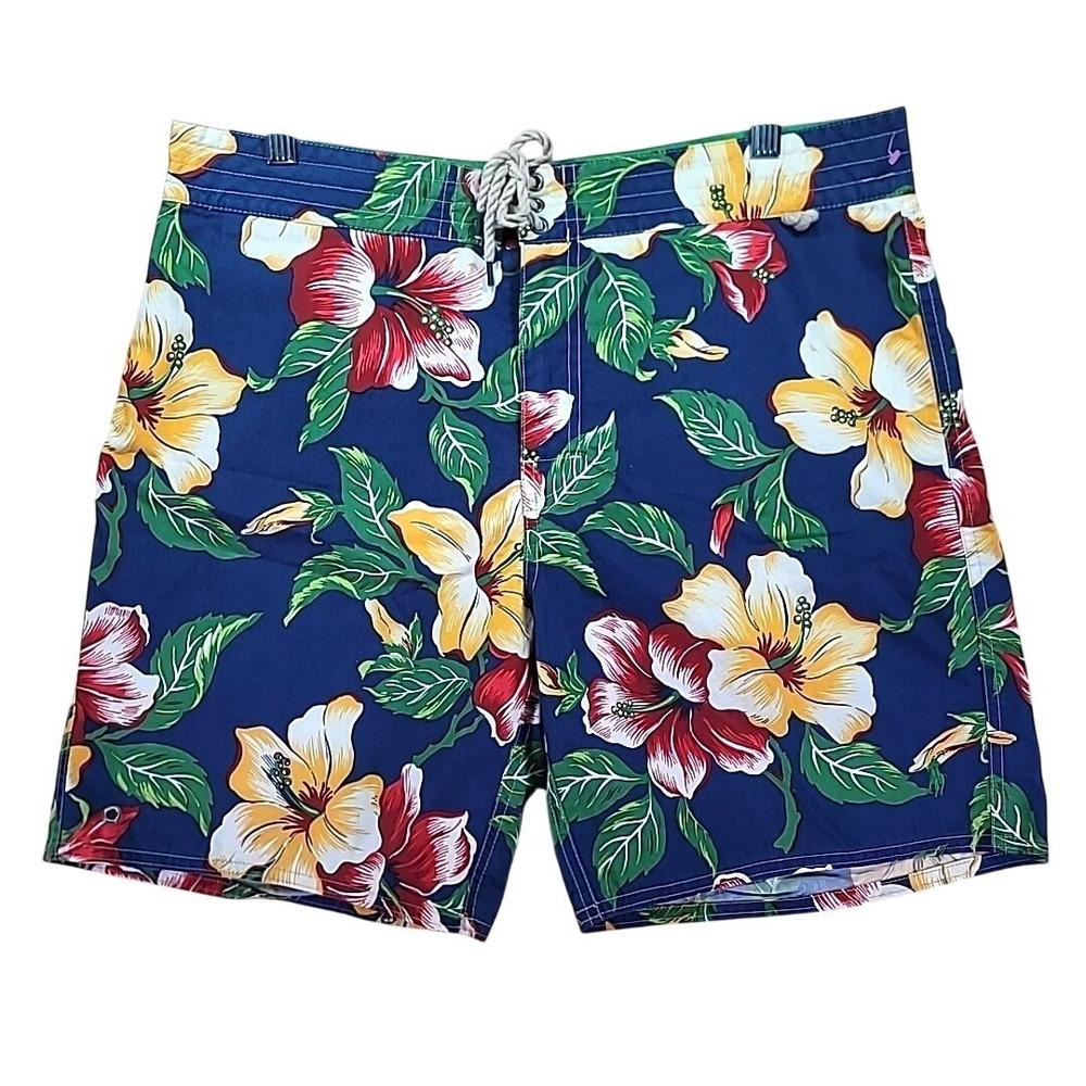 Polo Ralph Lauren Board Shorts Mens 34 Blue Floral Hibiscus Swim Trunks